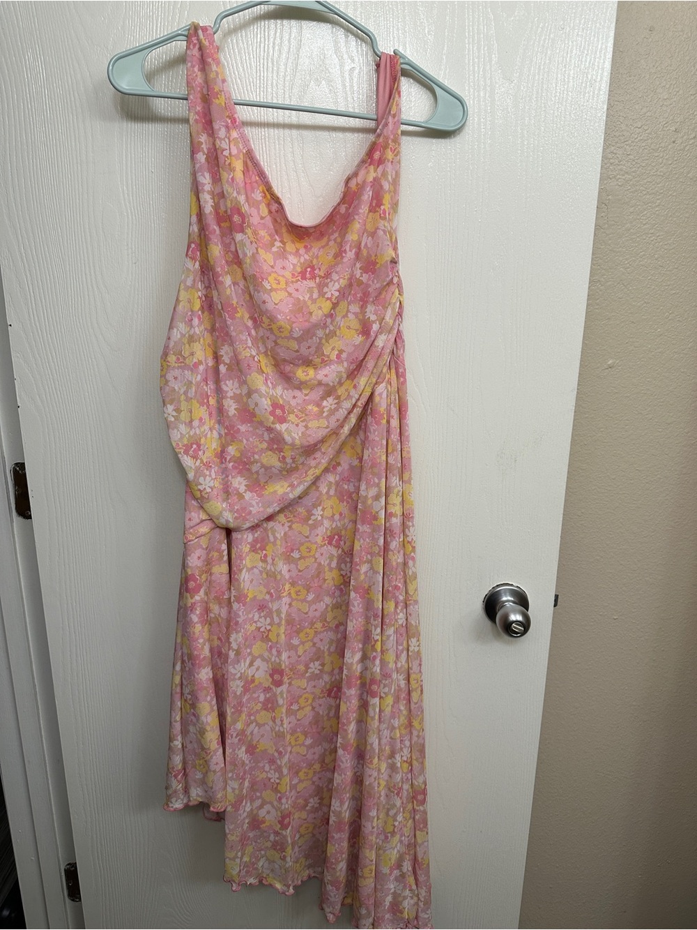 SHEIN Pink Floral Draped Midi Dress